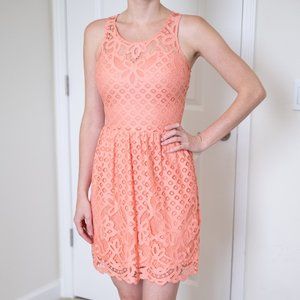 Peach lace high neck mini dress